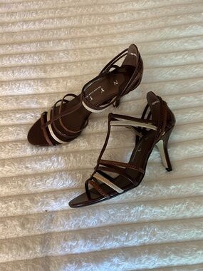 Vintage New York Transit Women’s Strappy High Heel Sandals - Brown & Cream